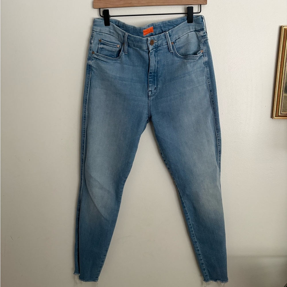 MOTHER High Waisted Double Looker Ankle Fray Blue Poppy Fields Women's Jeans 31